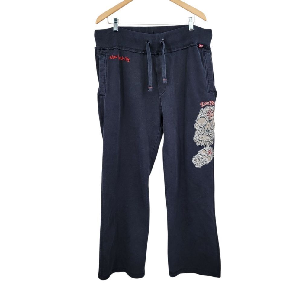 Zoo York Y2K Black Sweatpants with Skull Embroidered Design Grunge Streetwear